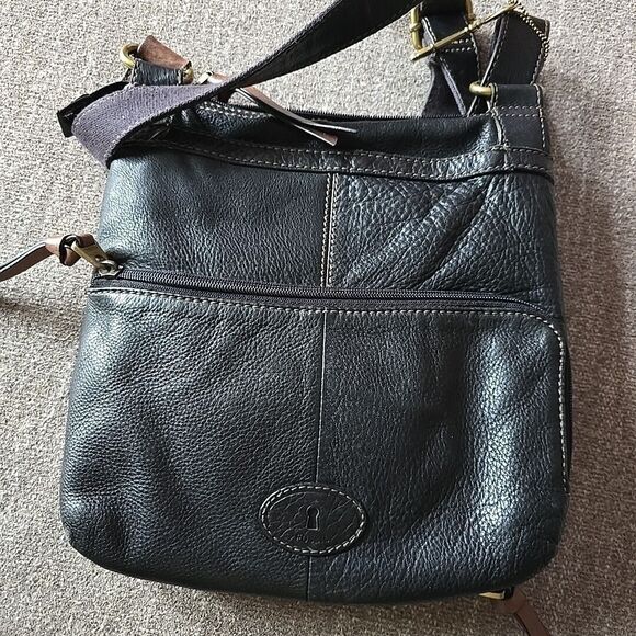 Fossil Morgan Handbag Traveler Pebble Black Topzip Leather Crossbody Messenger - Picture 11 of 16